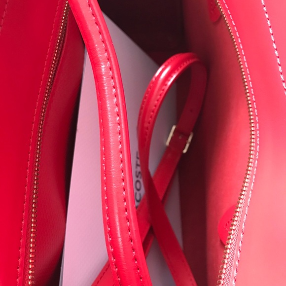 Lacoste Red Leather Tote Bag, OS - Picture 7 of 9